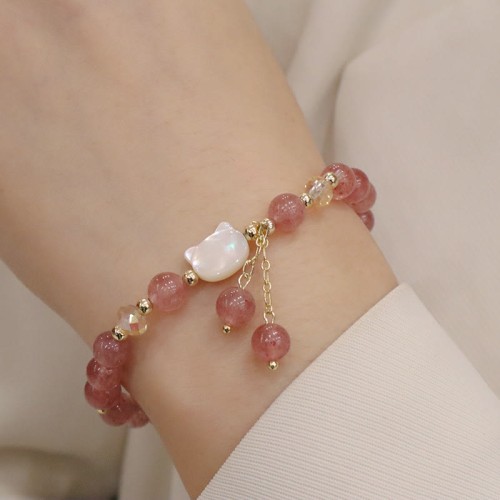 Strawberry Quartz Morganite Cat Love Bracelet