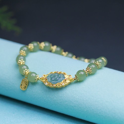 14K Gold Plated Hetian Jade Lotus Luck Bracelet 14K Gold Plated Hetian Jade Lotus Luck Bracelet