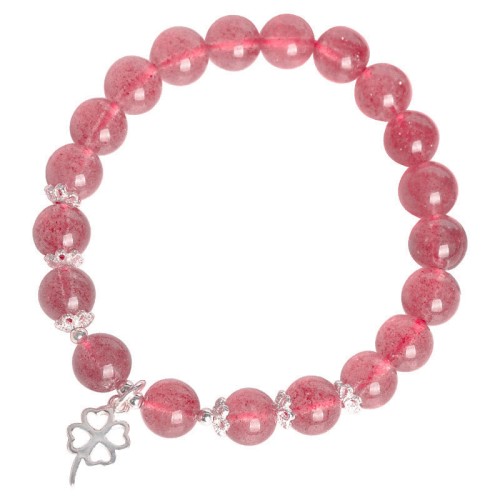 925 Silver Strawberry Quartz Four Leaf Clover Bracelet