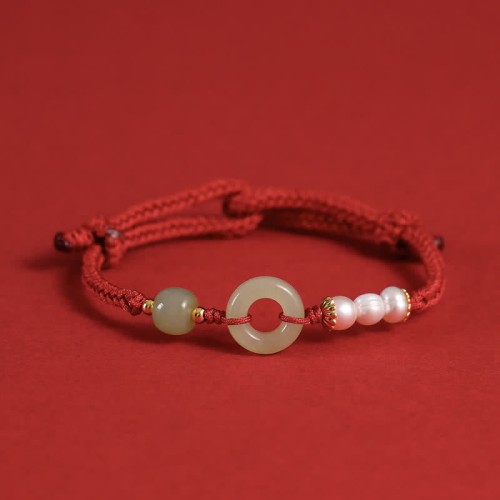 Hetian Jade Pearl Peace Luck Bracelet