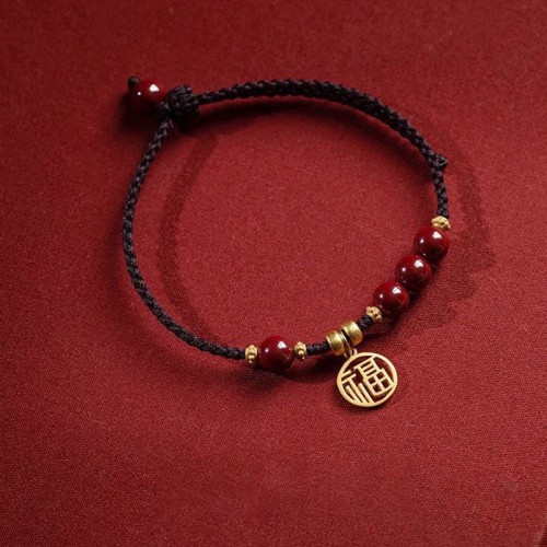 Cinnabar Fu Character Charm Blessing Bracelet Cinnabar Fu Character Charm Blessing Bracelet
