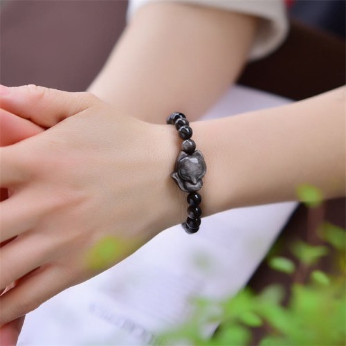 Silver Sheen Obsidian Fox Protection Bracelet Silver Sheen Obsidian Fox Protection Bracelet