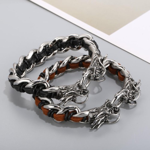 Dragon Leather Titanium Steel Luck Braided Bracelet Dragon Leather Titanium Steel Luck Braided Bracelet