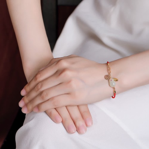 925 Silver Year of the Rabbit Hetian White Jade Luck Bracelet 925 Silver Year of the Rabbit Hetian White Jade Luck Bracelet