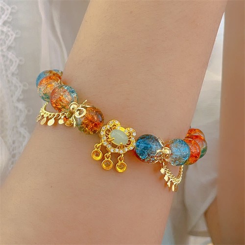 Liuli Glass Bead Chinese Lock Fortune Bracelet Liuli Glass Bead Chinese Lock Fortune Bracelet
