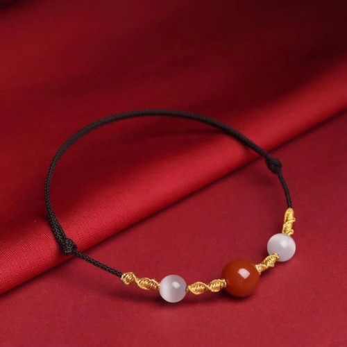 Natural Red Agate Cat Eye Calm Braided Necklace Pendant