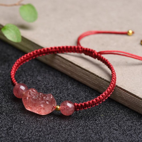 Strawberry Quartz PiXiu Lucky Red String Bracelet Strawberry Quartz PiXiu Lucky Red String Bracelet