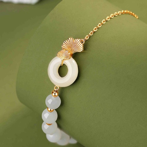 Hetian White Jade Peace Buckle Ginkgo Luck Bracelet Hetian White Jade Peace Buckle Ginkgo Luck Bracelet