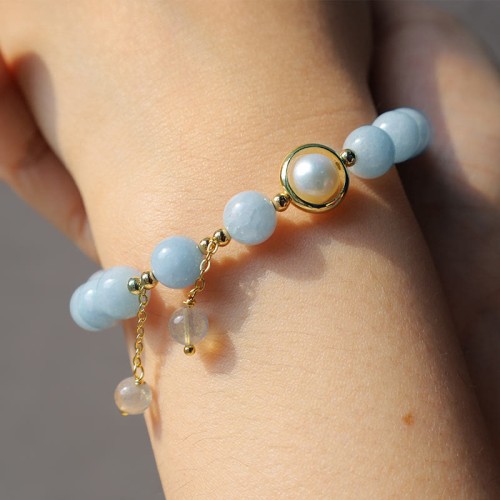 Aquamarine Pearl Moonstone Charm Bracelet Aquamarine Pearl Moonstone Charm Bracelet