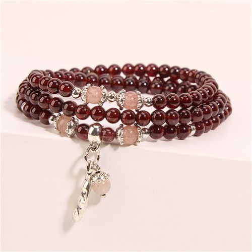 Garnet Strawberry Quartz Green Beans PiXiu Bracelet