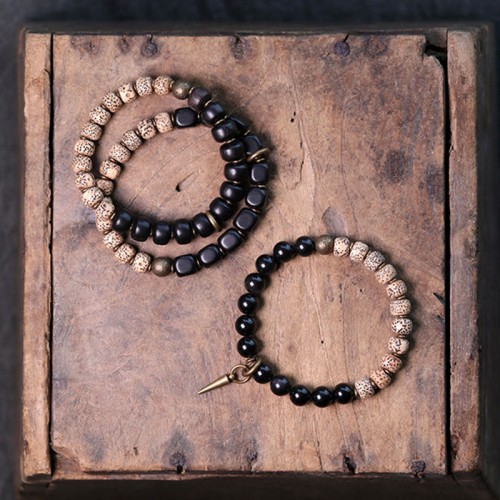 Tibetan Bodhi Seed Black Obsidian Copper Peace Bracelet Tibetan Bodhi Seed Black Obsidian Copper Peace Bracelet