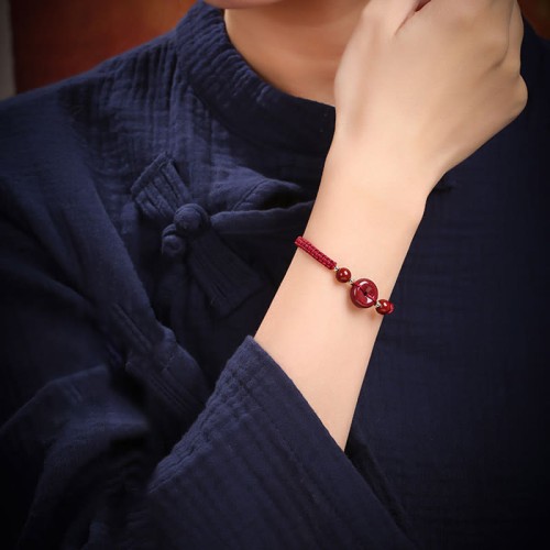 Natural Cinnabar Peace Buckle Blessing Bracelet Natural Cinnabar Peace Buckle Blessing Bracelet