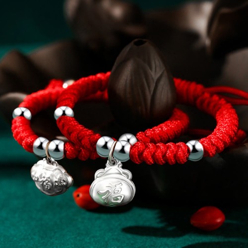 925 Sterling Silver Fu Character Lucky Money Bag Kids Bracelet 925 Sterling Silver Fu Character Lucky Money Bag Kids Bracelet