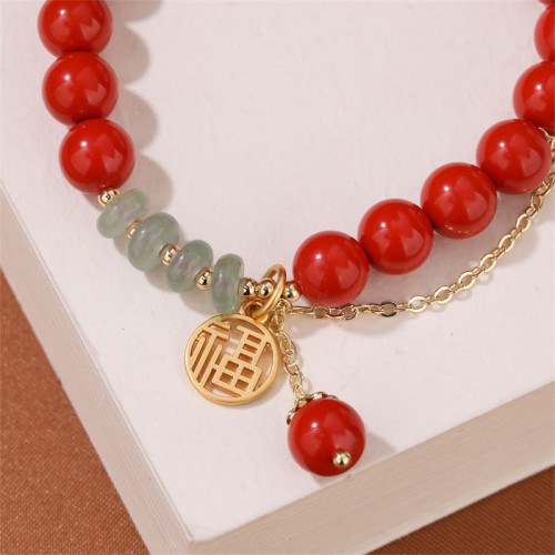 Cinnabar Fu Character Jade Calm Bracelet