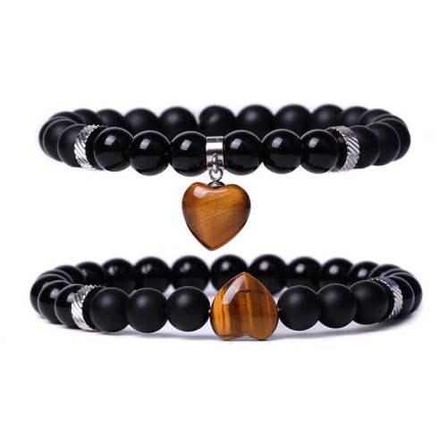 Black Onyx Crystal Stone Love Heart Protection Couple Bracelet Black Onyx Crystal Stone Love Heart Protection Couple Bracelet