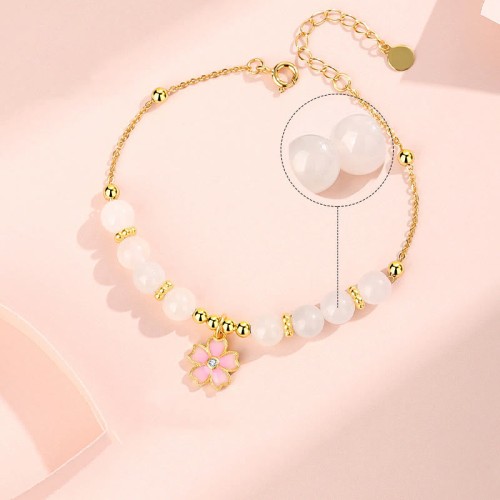 925 Sterling Silver Hetian White Jade Cherry Blossom Protection Bracelet 925 Sterling Silver Hetian White Jade Cherry Blossom Protection Bracelet
