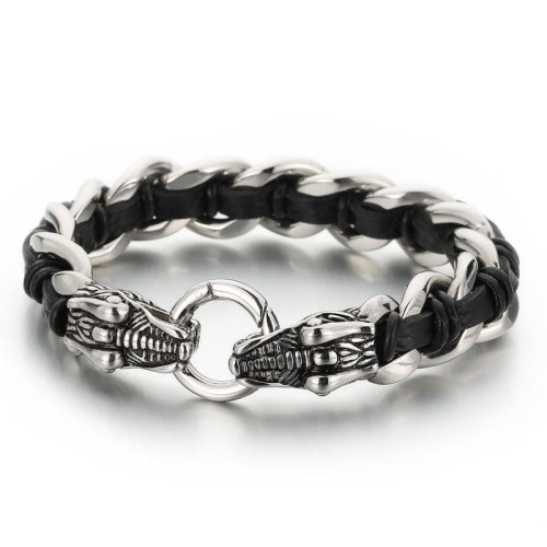 Dragon Leather Titanium Steel Luck Braided Bracelet Dragon Leather Titanium Steel Luck Braided Bracelet