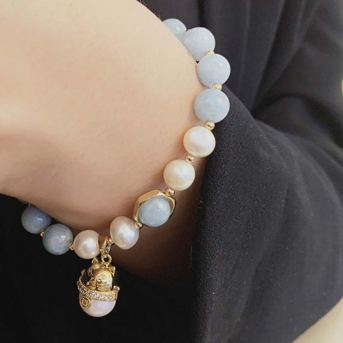 Aquamarine Pearl Healing Lucky Cat Charm Bracelet Aquamarine Pearl Healing Lucky Cat Charm Bracelet