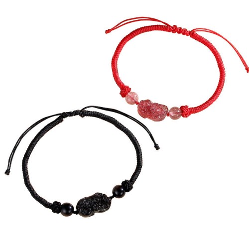 Silver Sheen Obsidian Strawberry Quartz PiXiu Bracelet Silver Sheen Obsidian Strawberry Quartz PiXiu Bracelet
