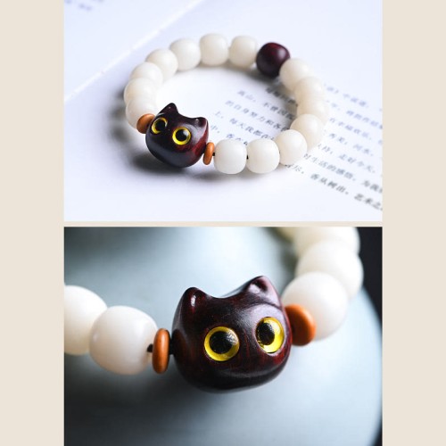 Bodhi Seed Sandalwood Lucky Cat Wisdom Bracelet