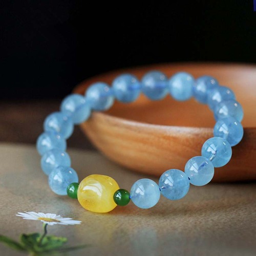 Aquamarine Amber Beads Serenity Healing Bracelet Aquamarine Amber Beads Serenity Healing Bracelet