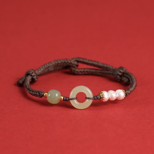 Hetian Jade Pearl Peace Luck Bracelet