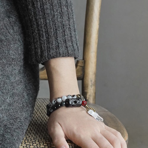 Black Rutilated Quartz Ebony Wood White Crystal Success Bracelet Black Rutilated Quartz Ebony Wood White Crystal Success Bracelet