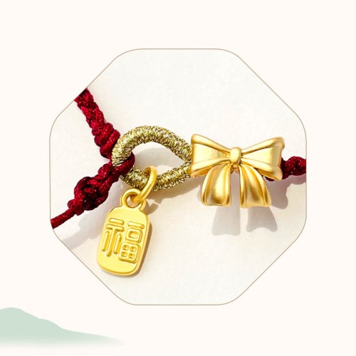 Peach Blossom Bow Knot Fu Character Charm Bracelet