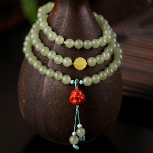 Jade Red Agate Amber Laughing Buddha Bracelet Jade Red Agate Amber Laughing Buddha Bracelet