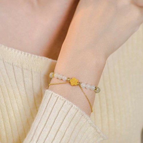 Hetian Jade Peach Blossom Luck Chain Bracelet