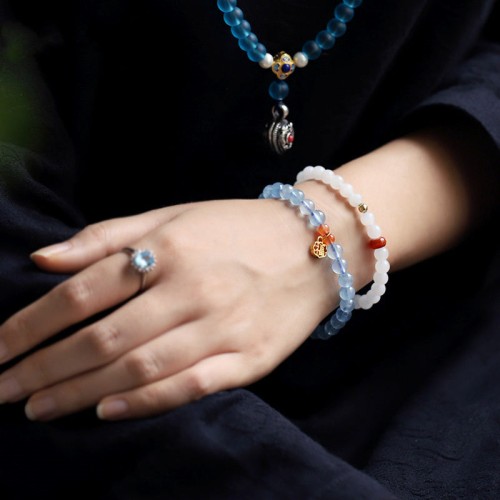 Aquamarine Red Agate Healing Charm Bracelet