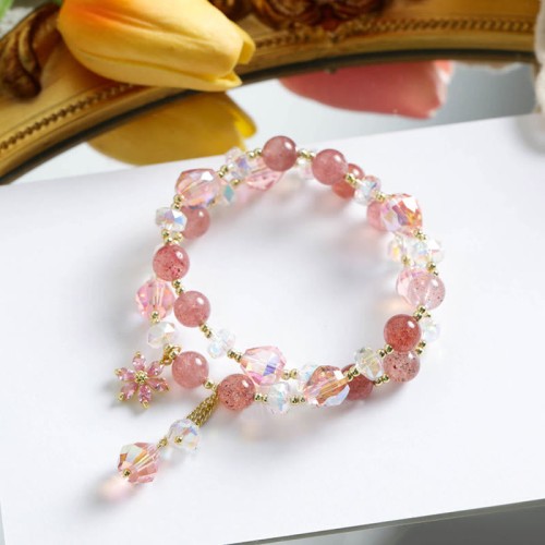 Strawberry Quartz Zircon Flower Healing Bracelet