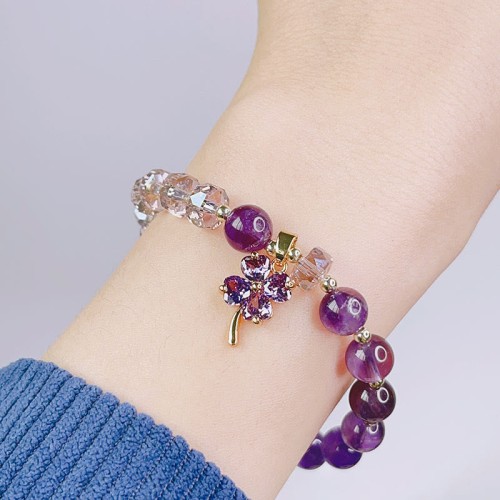 Amethyst Four Leaf Clover Healing Bracelet Amethyst Four Leaf Clover Healing Bracelet