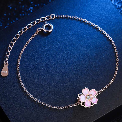 Sterling Silver Cherry Blossom Blessing Bracelet
