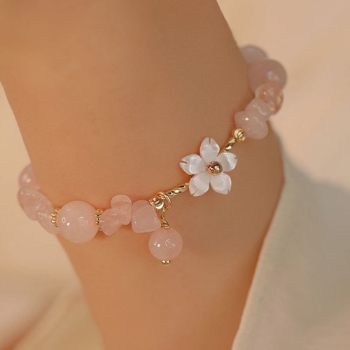 Gold-Plated Pink Crystal Flower Love Bracelet Gold-Plated Pink Crystal Flower Love Bracelet