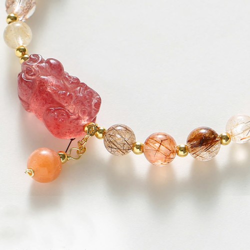 Rutilated Quartz Strawberry Quartz PiXiu Wealth Bracelet Rutilated Quartz Strawberry Quartz PiXiu Wealth Bracelet