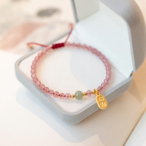 Strawberry Quartz Garnet Jade Fortune Healing Bracelet Strawberry Quartz Garnet Jade Fortune Healing Bracelet