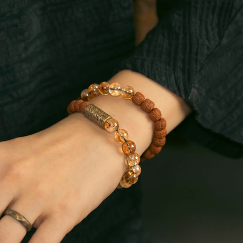 Citrine Rudraksha Bodhi Seed Brass Bead Prosperity Bracelet