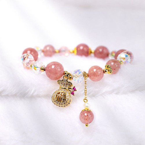 Strawberry Quartz Crystal Money Bag Bracelet