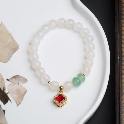 White Agate Red Agate Money Bag Fu Character Bracelet White Agate Red Agate Money Bag Fu Character Bracelet