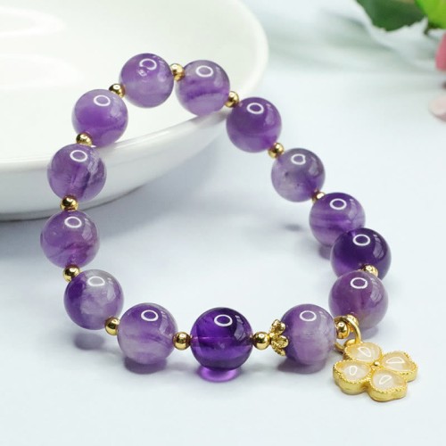 Amethyst Crystal Inner Peace Clover Charm Bracelet Amethyst Crystal Inner Peace Clover Charm Bracelet