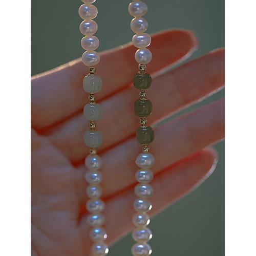 14K Gold Plated Pearl Hetian Cyan Jade Sincerity Bead Bracelet 14K Gold Plated Pearl Hetian Cyan Jade Sincerity Bead Bracelet