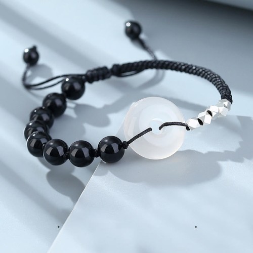 925 Sterling Silver Black Obsidian Agate Strength Bracelet 925 Sterling Silver Black Obsidian Agate Strength Bracelet