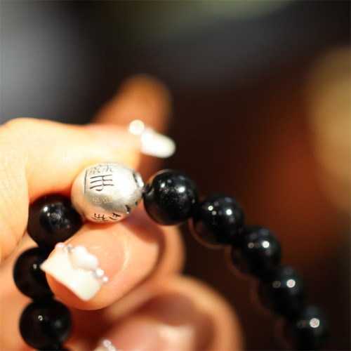 Sterling Silver Onyx Protection Bracelet