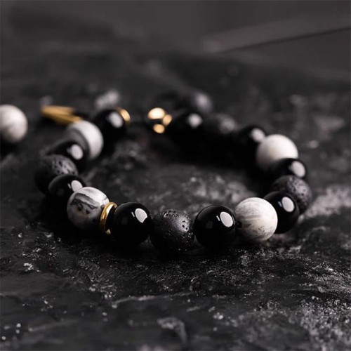 Black Obsidian Lava Rock Yin Yang Bracelet Black Obsidian Lava Rock Yin Yang Bracelet