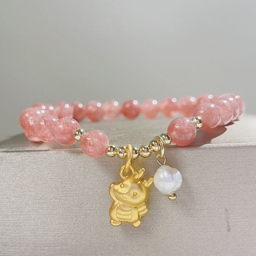 Dragon Strawberry Quartz Pearl Protection Bracelet Dragon Strawberry Quartz Pearl Protection Bracelet