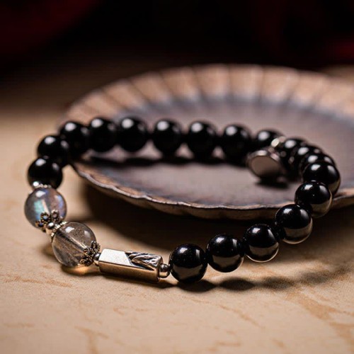 925 Silver Obsidian Moonstone Strength Couple Bracelet 925 Silver Obsidian Moonstone Strength Couple Bracelet