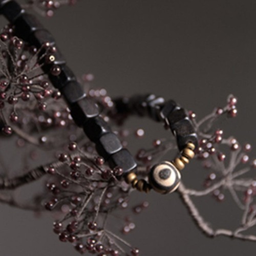 Ebony Wood Dzi Bead Copper Peace Couple Bracelet Ebony Wood Dzi Bead Copper Peace Couple Bracelet