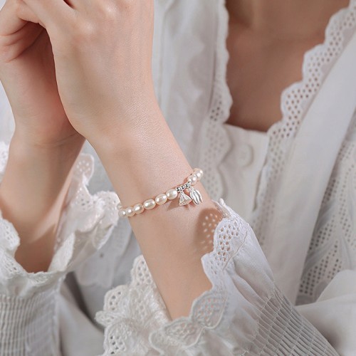 999 Sterling Silver Lotus Pearl Healing Bracelet