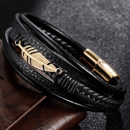 Feather Multilayer Leather Titanium Calm Bracelet Feather Multilayer Leather Titanium Calm Bracelet
